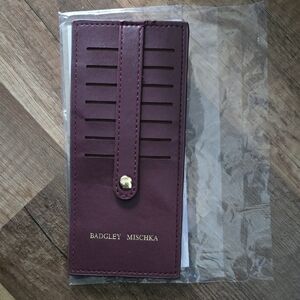 Badgley Mischka Plum Leather Card Holder